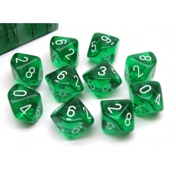 Chessex Translucent Ten d10 Set - Green/white