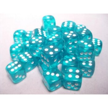 Chessex Translucent 12mm d6 with pips Dice Blocks (36 Dice) - Teal w/white