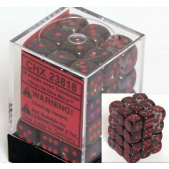 Chessex Translucent 12mm d6 with pips Dice Blocks (36 Dice) - Smoke w/red