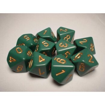 Chessex Opaque Ten d10 Set - Dusty Green/gold