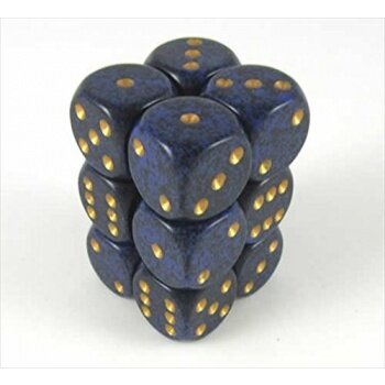 Chessex Speckled 16mm d6 with pips Dice Blocks (12 Dice) - Golden Cobalt