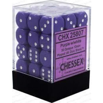 Chessex Opaque 12mm d6 with pips Dice Blocks (36 Dice) - Purple w/white