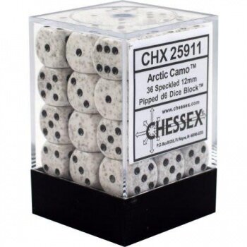 Chessex Speckled 12mm d6 Dice Blocks with Pips (36 Dice) - Arctic Camo