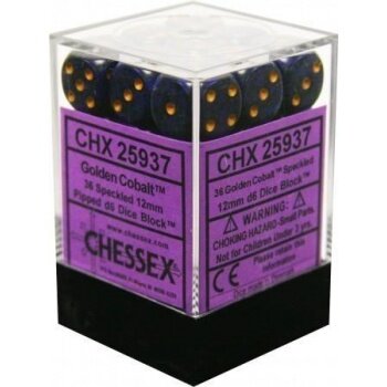 Chessex Speckled 12mm d6 Dice Blocks with Pips (36 Dice) - Golden Cobalt