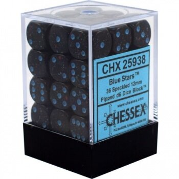 Chessex Speckled 12mm d6 Dice Blocks with Pips (36 Dice) - Blue Stars