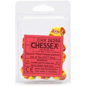 Chessex Gemini Ten d10 Sets - Red-Yellow w/silver