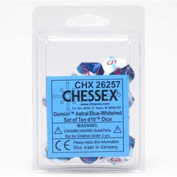 Chessex Gemini Ten d10 Sets - Astral Blue-White w/red