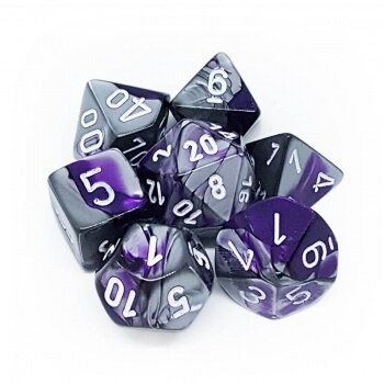 Chessex Gemini 7-Die Set - Purple-Steel w/white