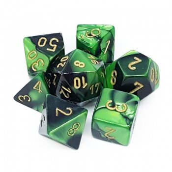 Chessex Gemini 7-Die Set - Black-Green w/gold