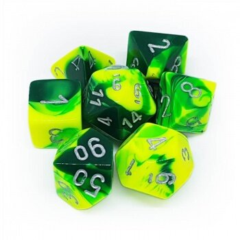 Chessex Gemini 7-Die Set - Green-Yellow w/silver