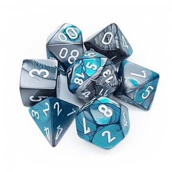 Chessex Gemini 7-Die Set - Steel-Teal w/white