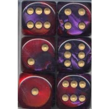 Chessex Gemini 16mm d6 with pips Dice Blocks (12 Dice) - Purple-Red w/gold