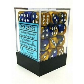Chessex Gemini 12mm d6 Dice Blocks with pips Dice Blocks (36 Dice) - Blue-Gold w/white