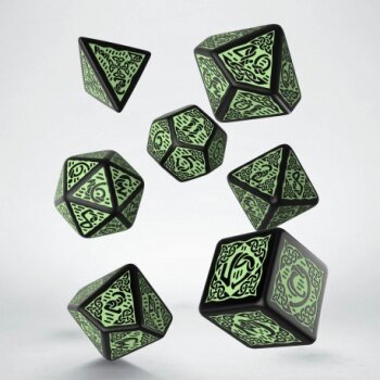 Celtic 3D Revised Black & Green Dice Set (7)