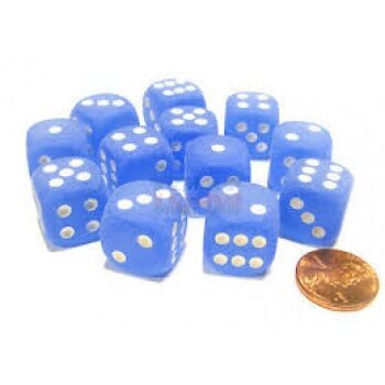 Chessex 16mm d6 with pips Dice Blocks (12 Dice) - Frosted Blue w/white