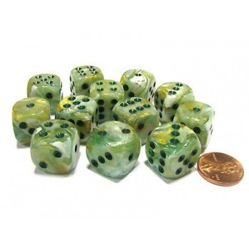 Chessex 16mm d6 with pips Dice Blocks (12 Dice) - Marble Green w/dark green