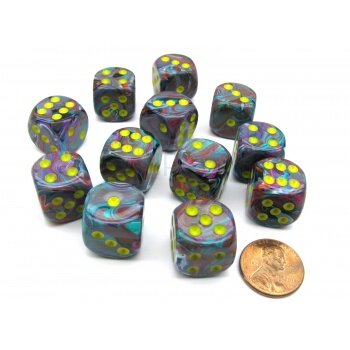 Chessex 16mm d6 with pips Dice Blocks (12 Dice) - Festive Mosaic/yellow