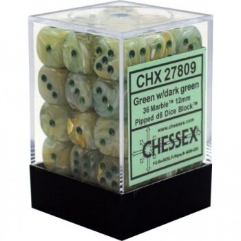 Chessex Signature 12mm d6 with pips Dice Blocks (36 Dice) - Marble Green w/dark green