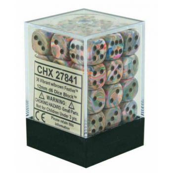 Chessex Signature 12mm d6 with pips Dice Blocks (36 Dice) - Festive Vibrant w/brown