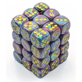 Chessex Signature 12mm d6 with pips Dice Blocks (36 Dice) - Festive Mosaic/yellow