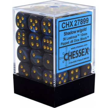Chessex Signature 12mm d6 with pips Dice Blocks (36 Dice) - Lustrous Shadow w/gold