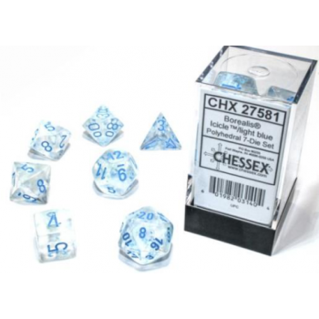 Chessex Borealis 12mm d6 Icicle/light blue Luminary Dice Block (36 Dice)