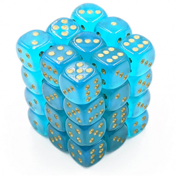Chessex Borealis 12mm d6 Teal/gold Luminary Dice Block (36 Dice)