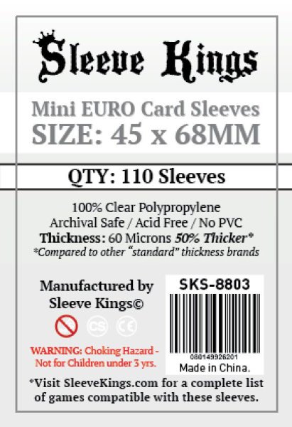 Card Sleeves - 45 x 68mm - Sleeve Kings - Mini Euro - 110 Stück - 60 Micronss