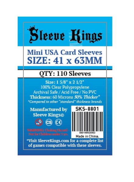 Card Sleeves - 41 x 63mm - Sleeve Kings - Mini USA - 110 Stück - 60 Micronss
