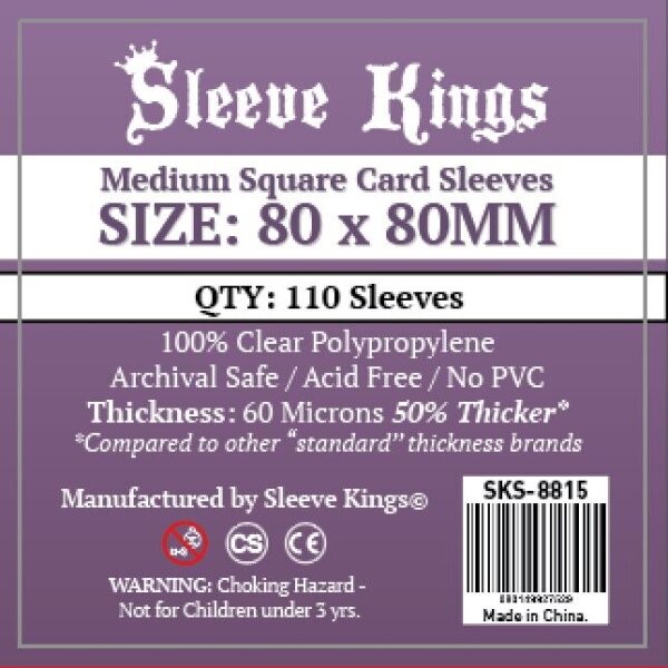 Card Sleeves - 80 x 80mm - Sleeve Kings - Medium Square - 110 Stück - 60 Micronss