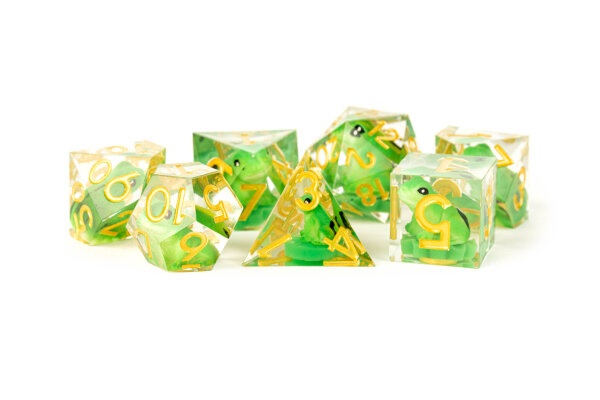 Handcrafted Sharp Edge Resin Dice Set: Frog Dice