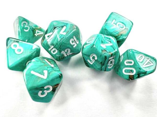 Chessex Marble Mini-Polyhedral 7-Die Set - Oxi-Copper/white