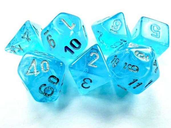Chessex Luminary Mini-Polyhedral 7-Die Set - Sky/silver