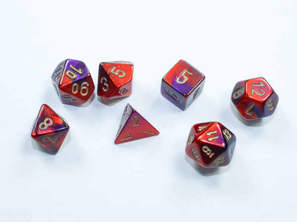 Chessex Gemini Mini-Polyhedral 7-Die Set - Purple-Red/gold