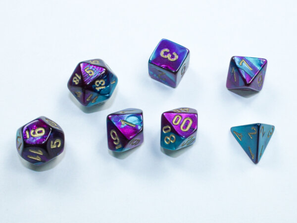 Chessex Gemini Mini-Polyhedral 7-Die Set - Purple-Teal/gold