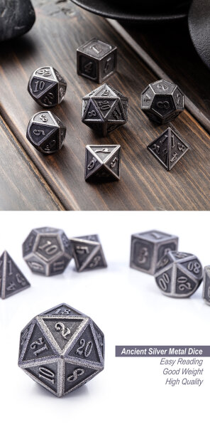 Metal & Enamel Dice Set (7) Iron