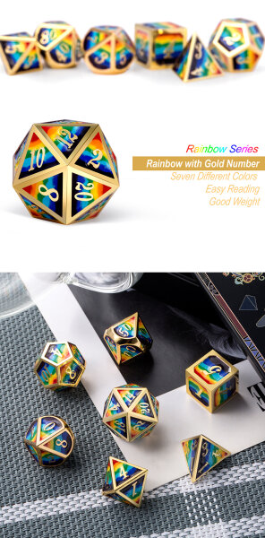 Metal & Enamel Dice Set (7) Rainbow