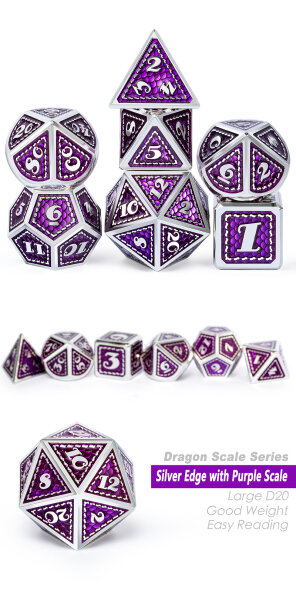Metal & Enamel Dice Set (7) Amethyst