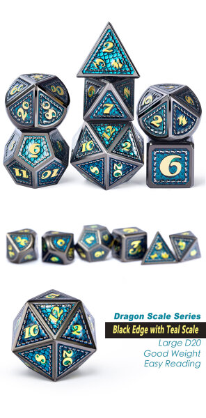 Metal & Enamel Dice Set (7) Atlantis