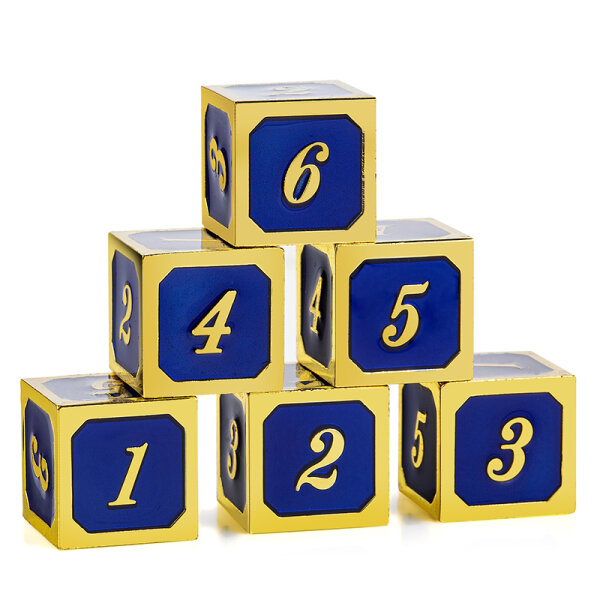 D6 - Metal & Enamel Dice Set (12) Blue & Gold