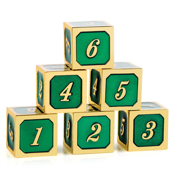 D6 - Metal & Enamel Dice Set (12) Green & Gold