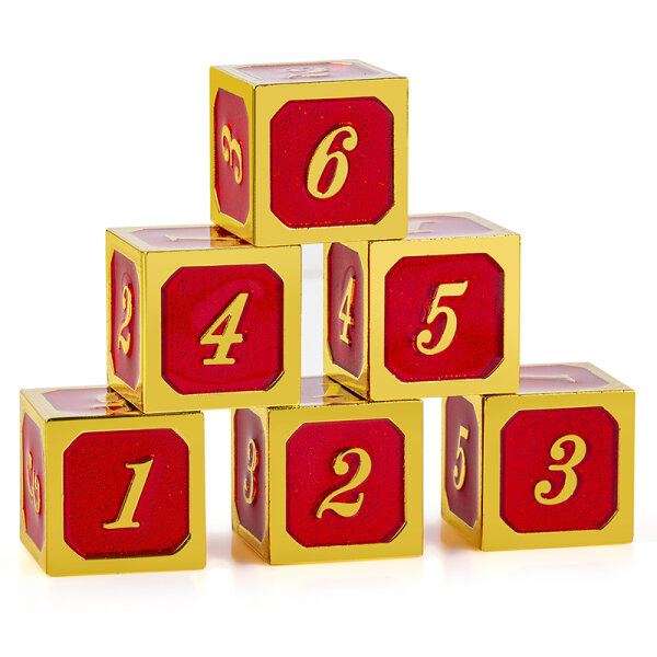 D6 - Metal & Enamel Dice Set (12) Red & Gold