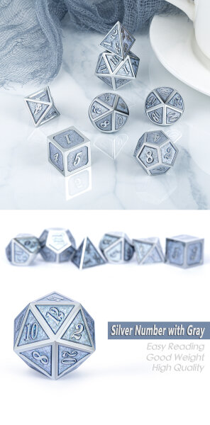Metal & Enamel Dice Set (7) Ice
