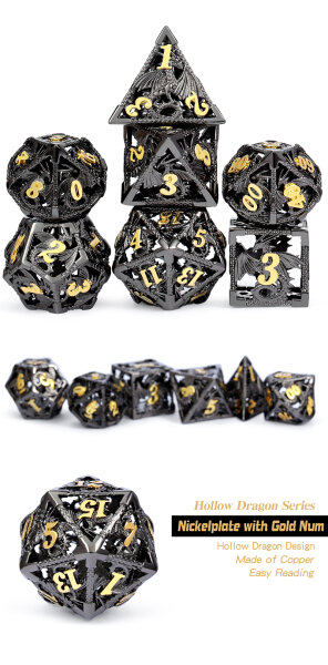 Hollow Dice Set (7) Dragon Black & Gold