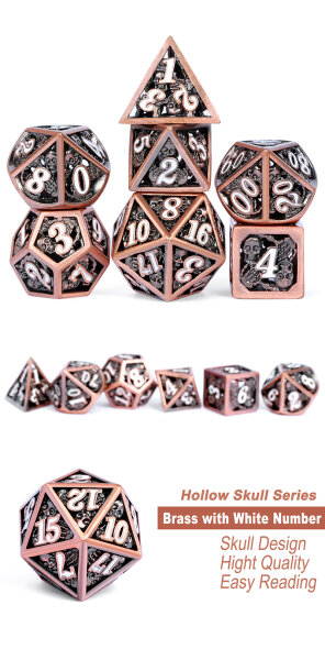 Hollow Dice Set (7) Skull Copper & White