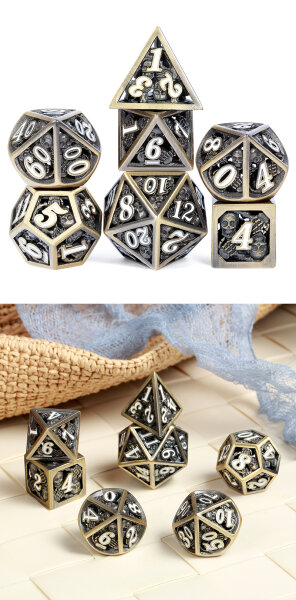 Hollow Dice Set (7) Skull Bronze & White