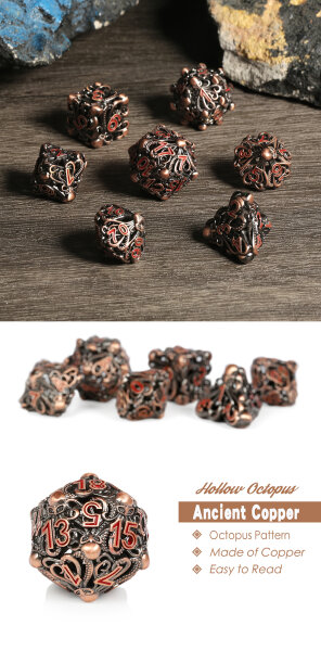 Hollow Dice Set (7) Kraken Copper & Red