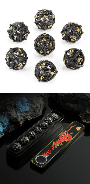 Hollow Orb Dice Set (7) Dragon Black & Gold