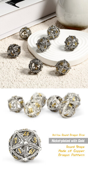 Hollow Orb Dice Set (7) Dragon Silver & Gold