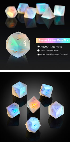 Glass Dice Set (7) Frosted Rainbow K9 Glass